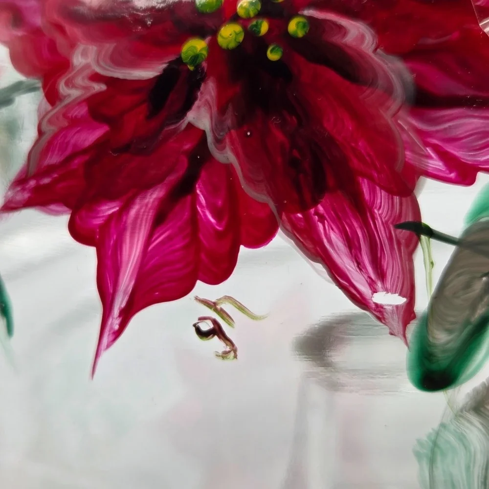 Pedestal Cake Stand with Hand Painted Poinsettias on Domed Lid  One of a Kind‎